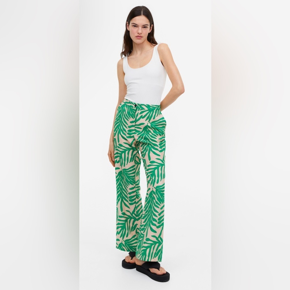 Tropical Green Leaf Print Pants
